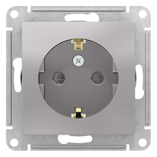 Розетка Systeme Electric ATN000345 AtlasDesign, с заземлением, со шторками, 16А, механизм, алюминий