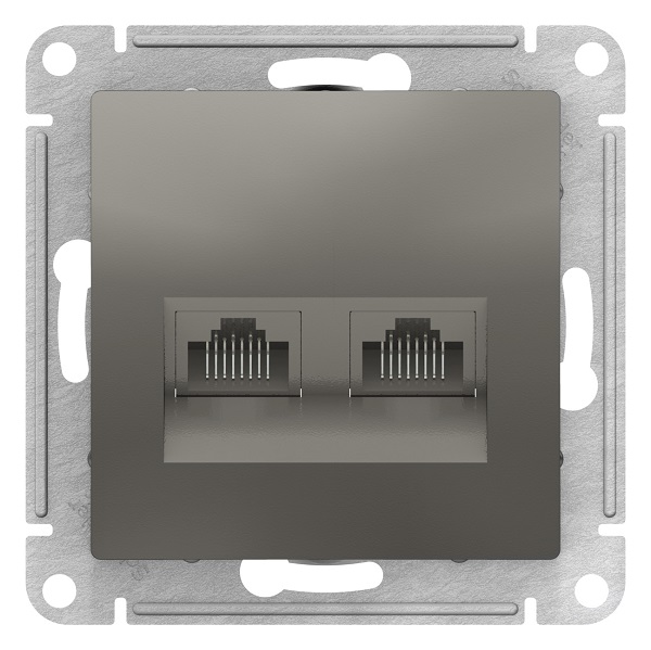 Розетка Systeme Electric ATN000985 AtlasDesign, двойная, компьютерная, RJ45+RJ45, кат.5E, механизм, сталь