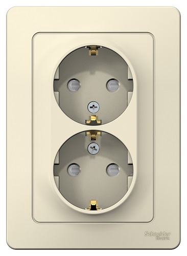 Розетка Systeme Electric BLNRS001122 2-ая с/з со шторками, 16А, 250В Молочная внутр