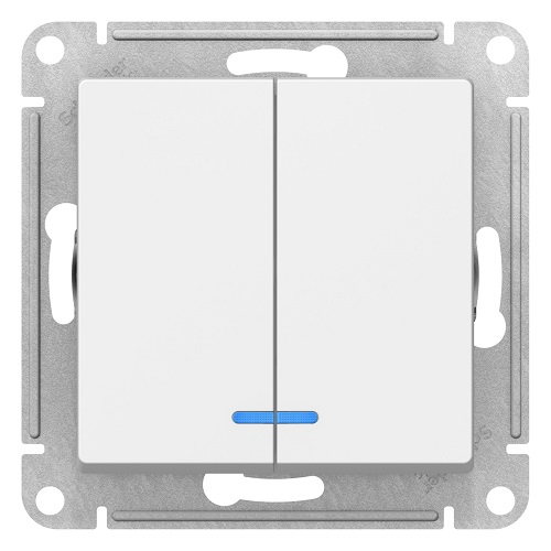 Выключатель Systeme Electric ATN000153 AtlasDesign, 2-клавишный, с подсветкой, сх.5а, 10АХ, механизм, белый