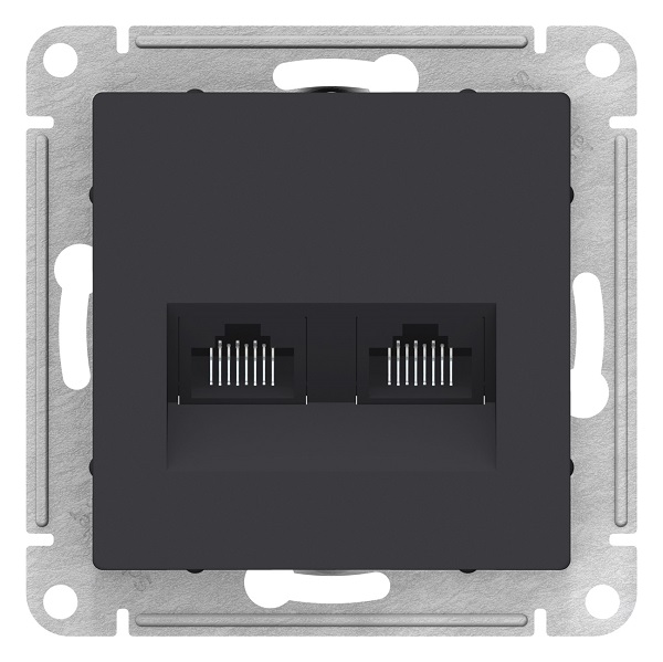 Розетка Systeme Electric ATN001085 AtlasDesign, двойная, компьютерная, RJ45+RJ45, кат.5E, механизм, карбон