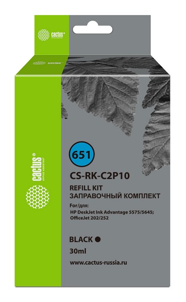 Заправочный комплект Cactus CS-RK-C2P10 №651 черный30мл для HP DJ 5575/5645