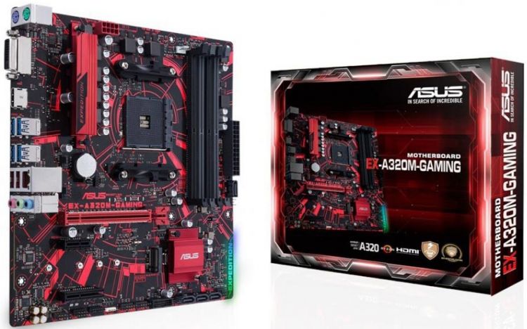   Xcom-Shop Материнская плата mATX ASUS EX-A320M-GAMING (AMD AM4,A320,4*DDR4(3200),4*SATA 6G,M.2,3*PCI-E,7.1CH,GLan,Wi-Fi,5*USB 3.1/Type-C,DVI-D/HDMI)