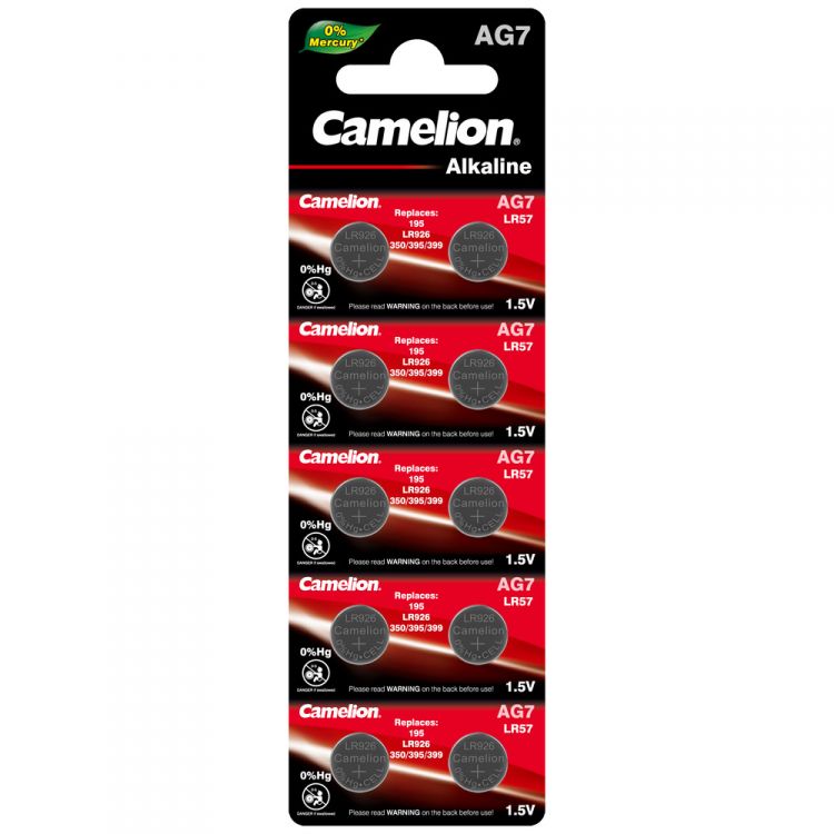 Батарейка Camelion AG7-BP10(0%Hg) Mercury Free LR926/AG7, 1,5 В, 45 мА.ч, 10 шт в упаковке (12815)