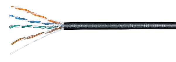   Xcom-Shop Кабель витая пара U/UTP 5e кат. 4 пары Cabeus UTP-4P-Cat.5e-SOLID-OUT-LSZH-UV 24AWG(0.50 мм), медь, одножильный (solid), универсальный (внеш./внутр.),