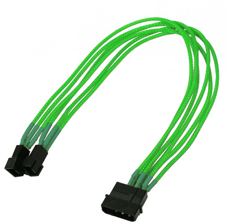 Переходник Nanoxia NX42A30G для подключения вентиляторов 4-pin MOLEX в 2 х 3-pin 30 см, индивидуальная оплетка, зеленый