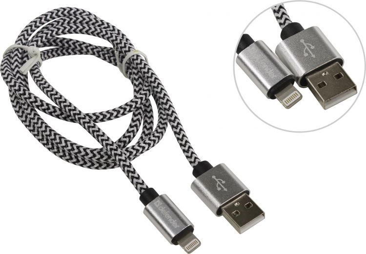 Кабель интерфейсный USB 2.0 Defender ACH01-03T PRO 87809 белый, AM-LightningM, 1m, 2.1A