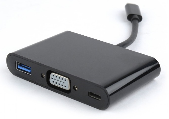Переходник Cablexpert A-CM-VGA3in1-01 , USB Type-C/VGA + USB3 + подзарядка USB-C, 15см, пакет