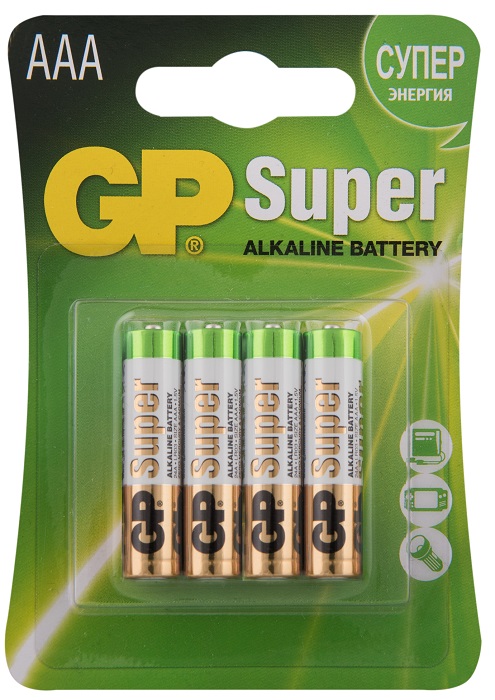  Батарейка GP Super Alkaline 24A LR03 1.5V, 4шт, 1.15Ah, size A