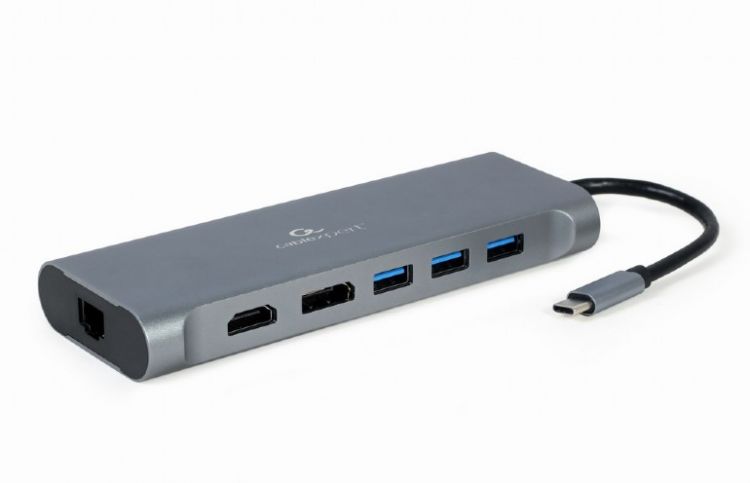 USB разветвители Концентратор Cablexpert A-CM-COMBO8-01 USB-C (вилка) 8-в-1 (USB хаб 3.0+HDMI+DisplayPort+VGA+PD+кардридер...)