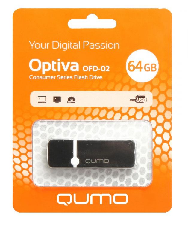 Накопитель USB 2.0 64GB Qumo QM64GUD-OP2-black Optiva 02, чёрный