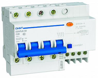 Автоматический выключатель дифф. тока (АВДТ) CHINT 199555 4P, тип хар-ки С, 32А, 100мА, тип AC, 6кА DZ47LE-32