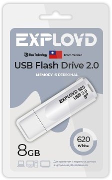  Накопитель USB 2.0 8GB Exployd EX-8GB-620-White 620 белый