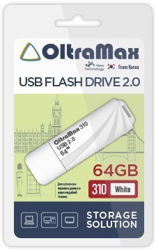  Накопитель USB 2.0 64GB OltraMax OM-64GB-310-White 310 белый