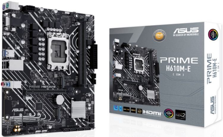 LGA1700 ASUS Материнская плата mATX ASUS PRIME H610M-E-CSM (LGA1700, H610, 2*DDR5 (5600), 4*SATA, 2*M.2, 2*PCIE, Glan, VGA, HDMI, DP, 2*USB 3.2, 2*USB 2.0)