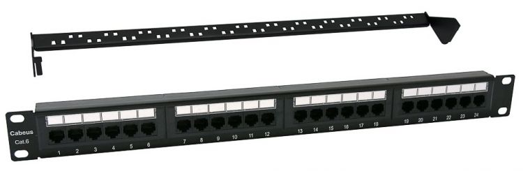 Патч-панель Cabeus PL-24-Cat.6-Dual 19, 1U, Cat 6, 24 порта RJ45 (8p8c), неэкранированная, Dual IDC (110/KRONE)