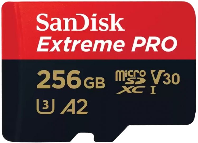  Карта памяти MicroSDXC 256GB SanDisk SDSQXCD-256G-GN6MA EXTREME PRO Class 10, UHS-I, W140, R 200 МБ/с, адаптер на SD