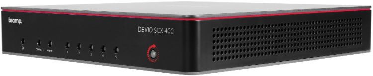 Аудиопроцессор BIAMP DevioSCX-400 912.0089.900/911.0089.900 для переговорных комнат: 5 х 1-Gigabit Ethernet портов; 4 порта PoE+; 1х1 USB; SIP VoIP; W
