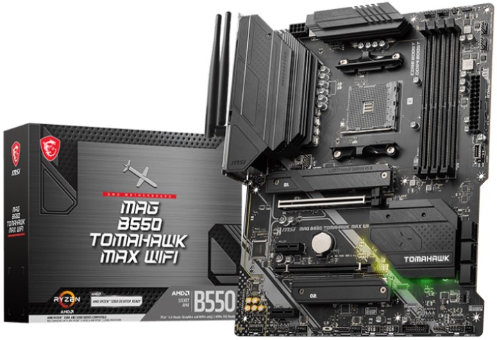 Материнская плата ATX MSI MAG B550 TOMAHAWK MAX WIFI (AM4, AMD B550, 4*DDR4 (5100), 6*SATA 6G RAID, 2*M.2, 4*PCIE, 2.5Glan, WiFi, BT, HDMI, DP, USB Ty