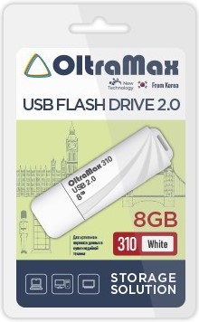 Накопитель USB 2.0 8GB OltraMax OM-8GB-310-White 310 белый