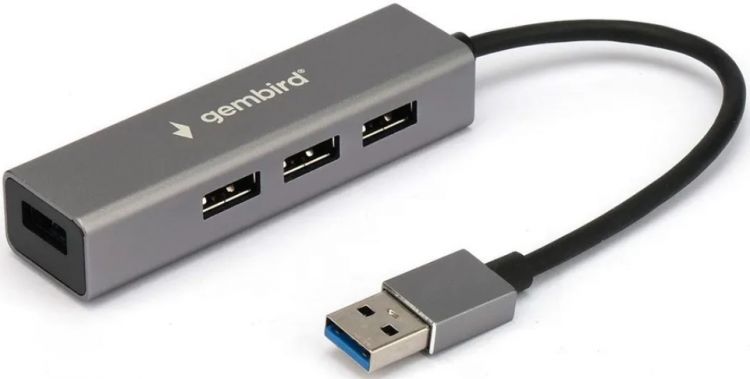 USB разветвители Концентратор USB 3.0 Gembird UHB-C464 4 порта, кабель 17см, серый