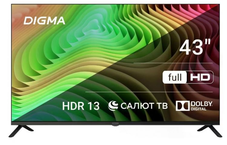 Телевизор LED Digma DM-LED43SBB36 43 Салют ТВ Frameless Metal черный/черный FULL HD 60Hz DVB-T DVB-T2 DVB-C DVB-S DVB-S2 USB WiFi Smart TV