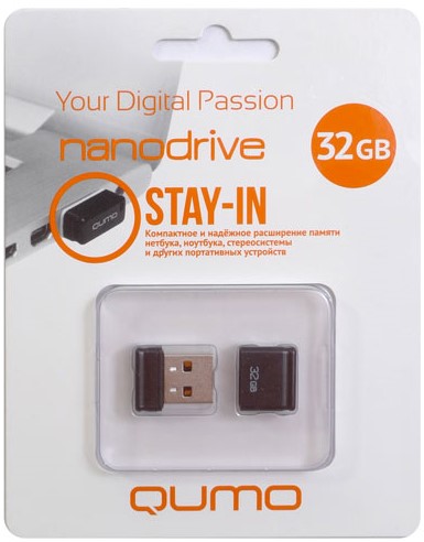 Накопитель USB 2.0 32GB Qumo QM32GUD-NANO-B Nano, чёрный