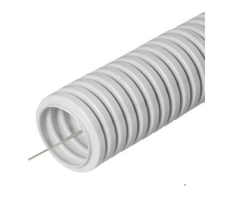Труба гофрированная лёгкая Ecoplast 20132HFR-UF ПНД-FRUF, с зондом, без галогена, трудногорючая, атмосферостойкая,цвет серый, диам. 32мм (25м)