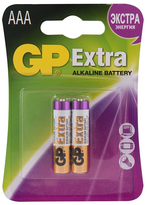 Батарейка GP Extra Alkaline 24AX LR03 1.5V, 2шт, size AAA