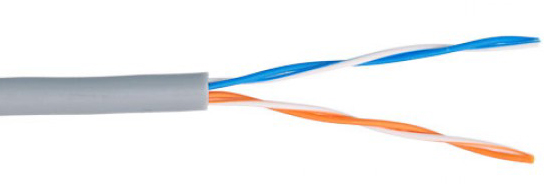 Кабель витая пара U/UTP 5e кат. 2 пары ULAN UEC-UU002-5-PVC-GY-5 25AWG(0.45 мм), медь, одножильный (solid), внутренний, PVC, нг(B), серый, уп/500м