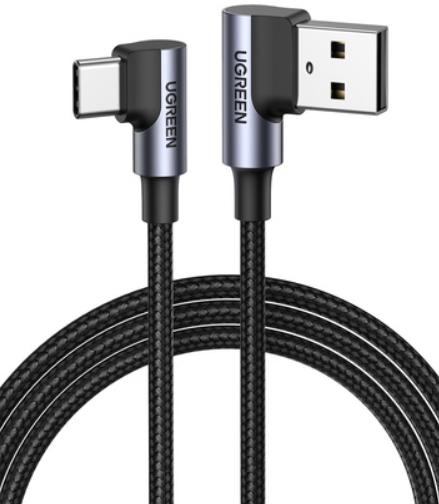  Кабель UGREEN US176 20857_ угловой USB-A (угол налево) / USB-C (угол направо), 2 м, серый космос