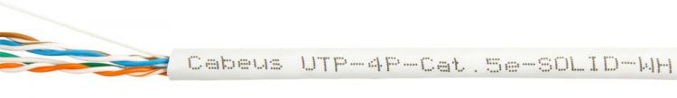  Кабель витая пара U/UTP 5e кат. 4 пары Cabeus UTP-4P-Cat.5e-SOLID-WH 24AWG(0.51 мм), медь, одножильный (solid), внутренний, PVC, нг(A)-LS, белый, уп/3