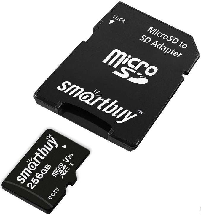 Карта памяти MicroSDXC 256GB SmartBuy SB256GBSDCCTV Class 10 UHS-I V10 для видеонаблюдения + SD адаптер