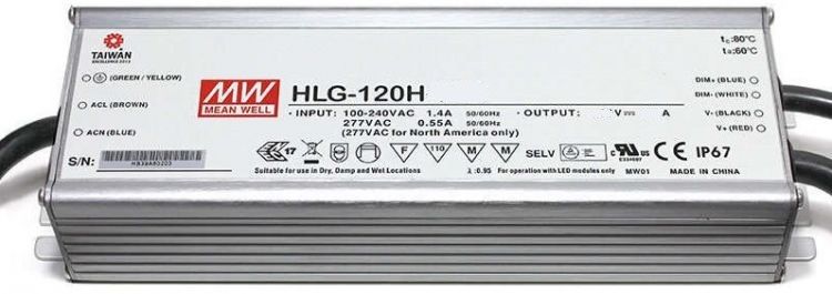 Драйвер светодиодный Mean Well HLG-120H-24A P вых: 120 Вт; Выход: 24 В; U1: 12...24 В; I1: 2.5...5 А; Стабилизация: напряжение, ток; Вход: 110/220В ав