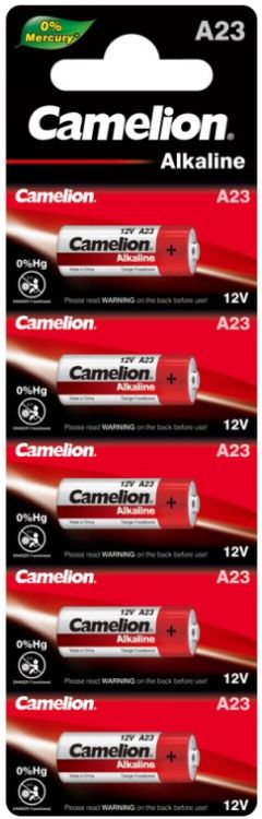 Батарейка Camelion A23-BP5(0%Hg) Mercury Free LR23A/A23, 12 В, 55 мА.ч, 5 шт в упаковке (12828)