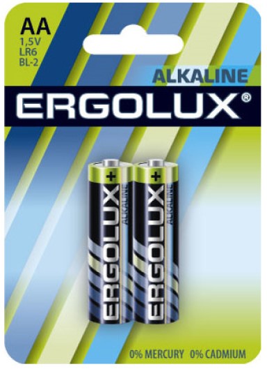 Батарейка Ergolux LR6 BL-2 Alkaline LR6/AA, 1,5 В, 2700 мА.ч, 2 шт в упаковке (11747)