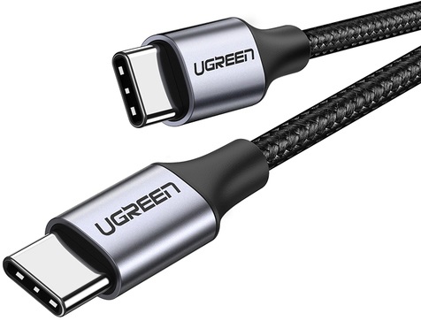 Кабель UGREEN US261 50149_ USB 2.0 C M/M круглый, с никелированным алюминиевым покрытием в корпусе, 0.5м, gray/black