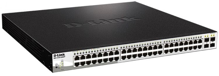 Коммутатор управляемый D-link DGS-1210-52MPP/E2A 48x1000 PoE (PoE-бюджет 740Вт), 4х1000Base-X SFP, L2