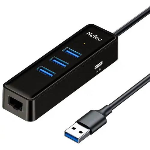 Концентратор Netac NT08WF12-30BK USB-A to 3*USB 3.0, RJ45, USB Type-C 5V