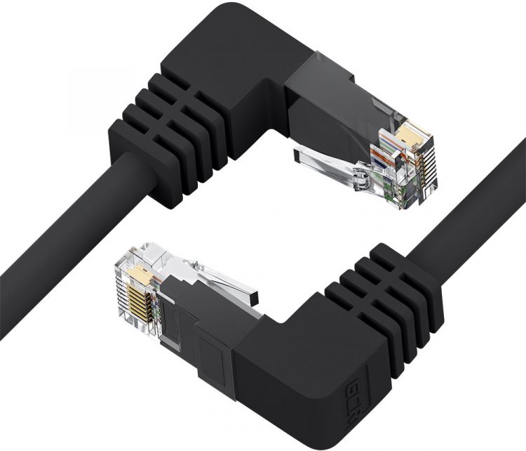 Кабель патч-корд U/UTP 5e кат. 7.5м Greenconnect GCR-53950 прямой, черный, верхний/верхний угол, литой, ethernet high speed, RJ45, T568B