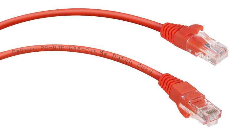 Красные патч-корды Кабель патч-корд U/UTP 5e кат. 0,5м. Cabeus PC-UTP-RJ45-Cat.5e-0.5m-RD неэкранированный, красный
