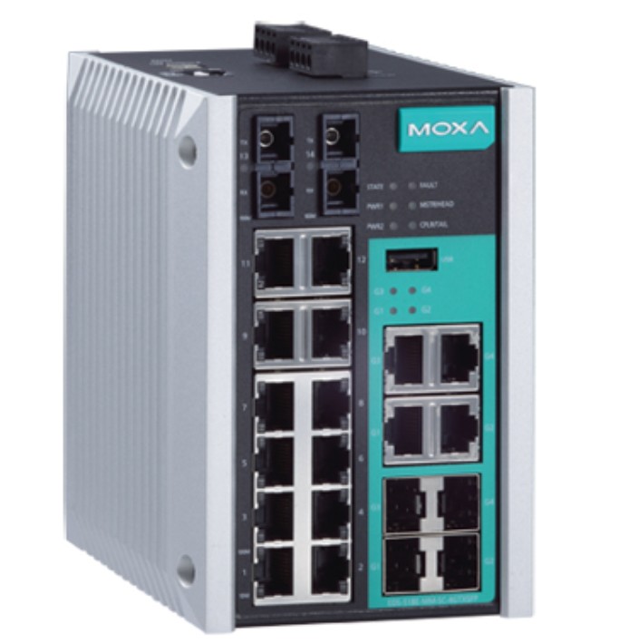 Коммутатор управляемый MOXA EDS-518E-MM-SC-4GTXSFP-T 12x10/100BaseT(X) ports, 2 100BaseFX multi-mode ports with SC connectors, and 4 combo 10/100/1000