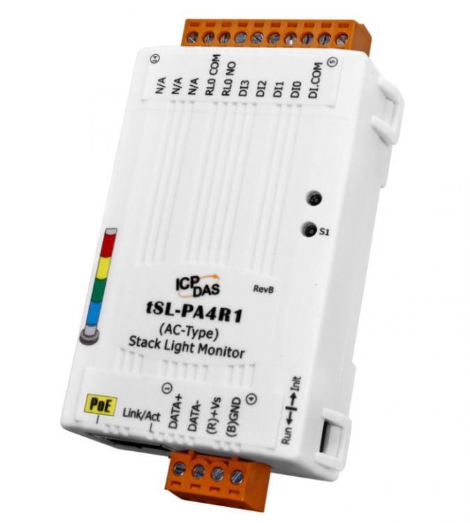 Модуль ICP DAS tSL-PA4R1 CR Single Stack Light Monitoring Module with Ethernet/RS-485 Interface and PoE for AC Stack Lights. (4 AC DI + 1 Relay) (RoHS