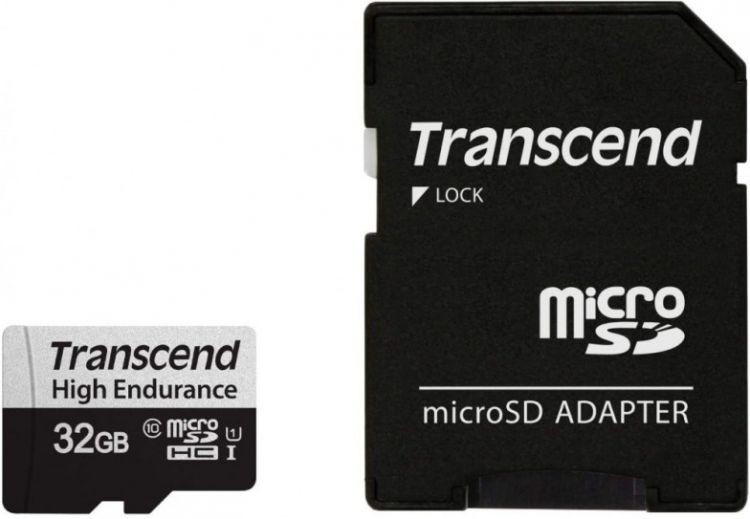 Карта памяти MicroSDHC 32GB Transcend TS32GUSD350V adapter U1, High Endurance R95/W40 MB/s