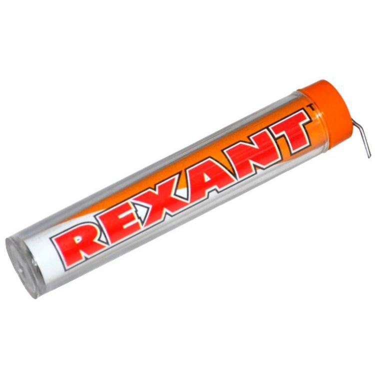 Припой Rexant 09-3101 (20шт) с канифолью ПОС-61, 10 г, Ø1.0 мм, (олово 61%, свинец 39%), колба