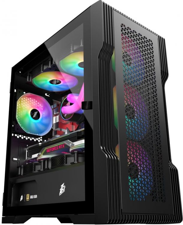 Корпус mATX 1STPLAYER T3 черный, без БП, боковая панель из закаленного стекла, USB 3.0, 2*USB 2.0, audio