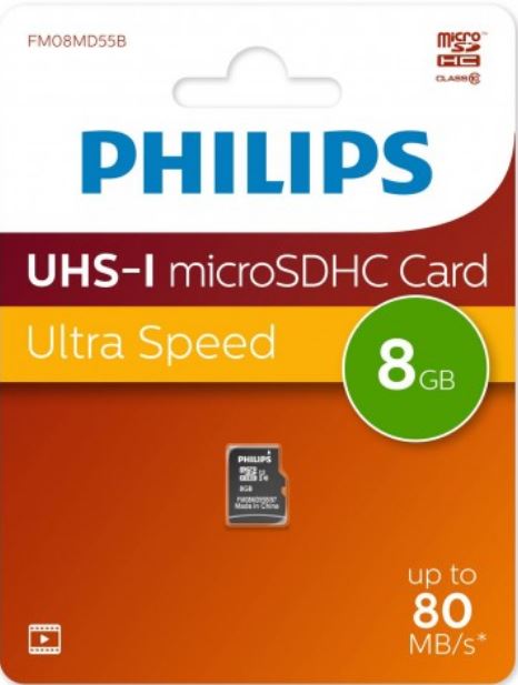 Карта памяти MicroSDHC 8GB Philips FM08MD55B/97 High Speed Class 10 80MB/s