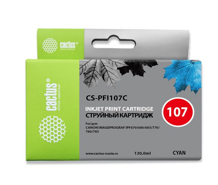 Картридж Cactus CS-PFI107C синий (130мл) для Canon IP iPF670/iPF680/iPF685/iPF770/iPF780