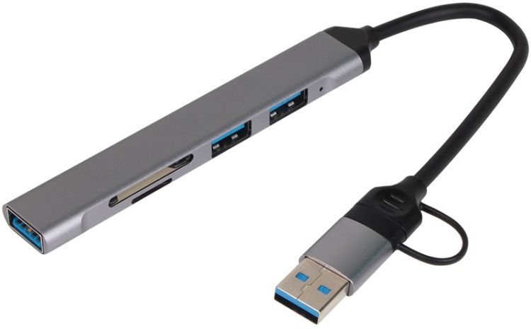 Концентратор VCOM DH297 TypeC+adapter/USB3.0 2*USB2,0 SD TF