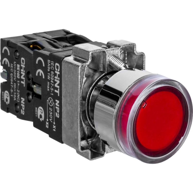 Кнопка управления CHINT 574267 NP2-BW3465, 1НО+1НЗ, красн., AC/DC, 230В(LED), IP40